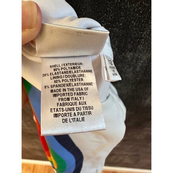 Milly Minis One Piece Swimsuit White Wavy Rainbow Stripe Made in USA Size 12 - Picture 8 of 9